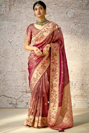 Maroon banarasi silk embroidered wedding saree with blouse 297