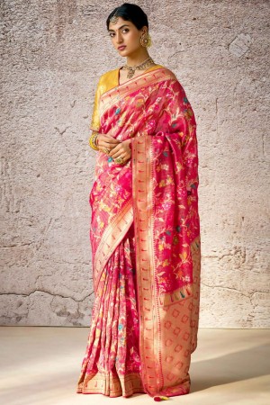 Pink banarasi silk embroidered wedding saree with blouse 289