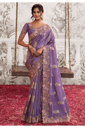 Purple viscous art silk embroidered wedding saree with blouse 8213