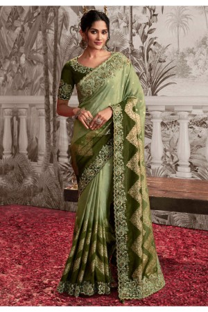 Shaded green viscous art silk embroidered wedding saree with blouse 8214