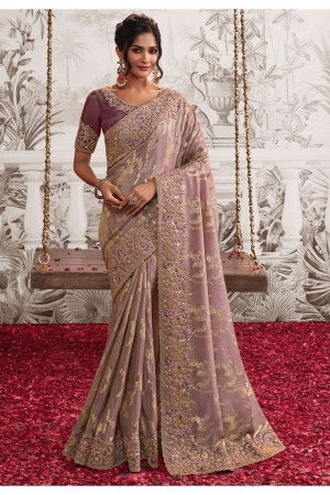 Purple viscous art silk embroidered wedding saree with blouse 8204