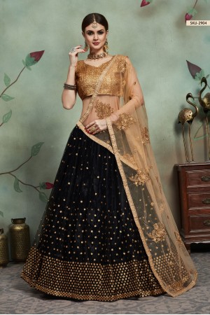 Black color net sequins wedding lehenga