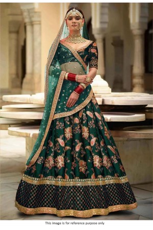 Bollywood sabyasachi Inspired Emerald green Tafetta silk lehenga