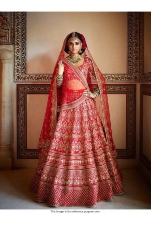 Bollywood Sabyasachi Inspired red silk wedding lehenga choli