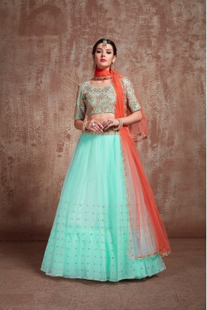 Blue color net sequins wedding lehenga