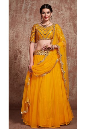 Mustuard color mirror work wedding lehenga choli