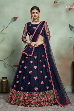 Navy blue net sequins wedding lehenga