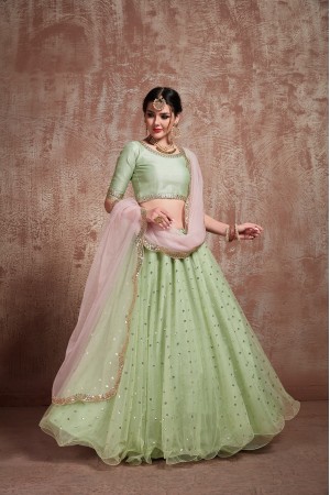 Pista Green net sequins wedding lehenga