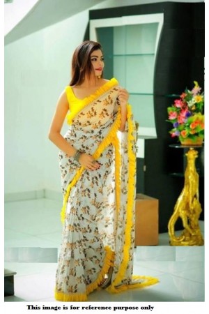 Bollywood Model Grey Organza ruffle border saree