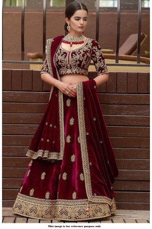 Maroon velvet lehenga designs online