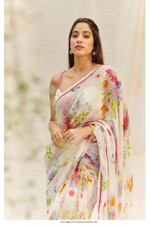 Bollywood Janhvi kapoor inspired floral white georgette saree