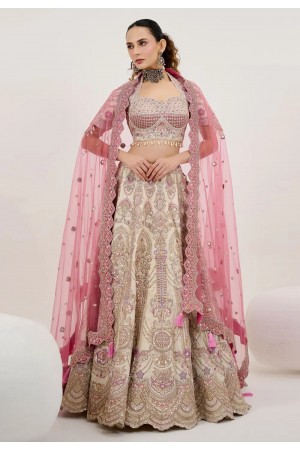Beige tussar silk lehenga choli for wedding 1060