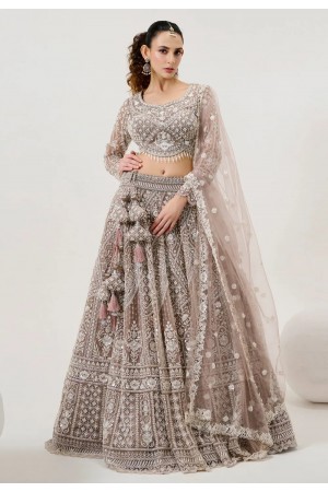 Brown net lehenga choli for wedding 1064B