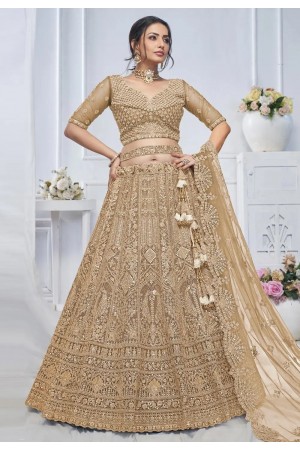 Brown net lehenga choli for wedding KF03B