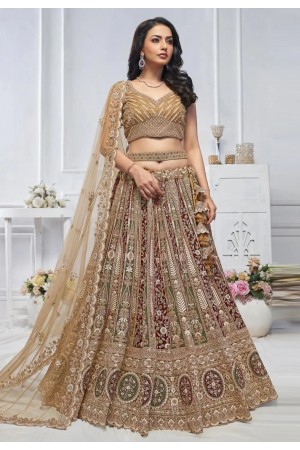 Brown net wedding lehenga choli KF04GO