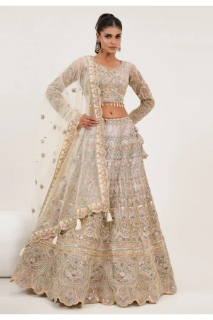 Cream net lehenga choli for wedding 1062B