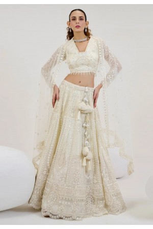 Cream net wedding lehenga choli 1064