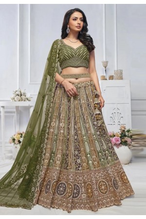 Green net lehenga choli for wedding KF04G