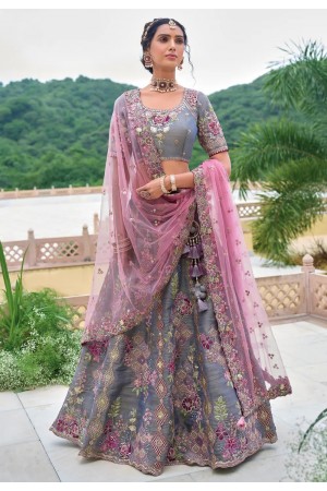 Grey silk circular lehenga choli 7102