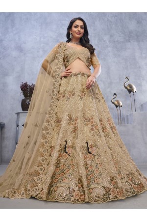 Indian bridal golden color net lehenga choli KF415G