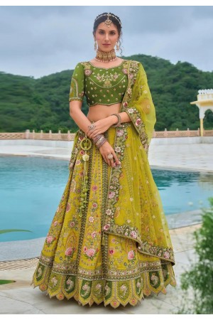 Mehndi silk wedding lehenga choli 7105