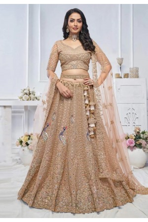 Peach net lehenga choli for wedding KF01M