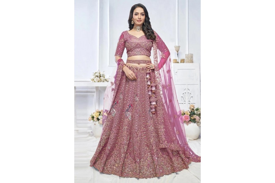 Soft Pink Premium Net Sequins Wedding Lehenga Choli