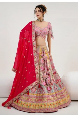 Pink silk wedding lehenga choli 1057