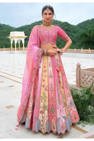 Pink silk wedding lehenga choli 7109