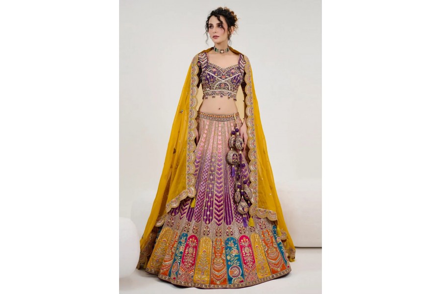 Purple Satin Lehenga Choli main image 1