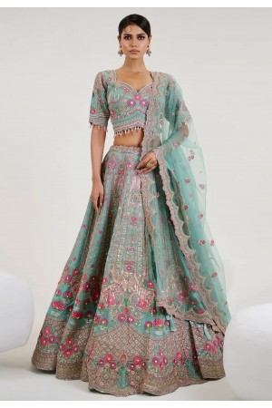 Sea green organza lehenga choli 1063B