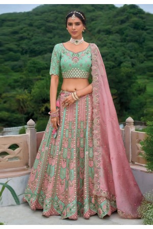 Sea green silk wedding lehenga choli 7101