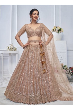 embroidered beige net a line lehenga choli KF22B