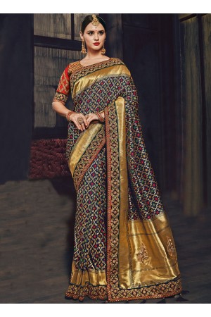 Multi color Banarasi pure silk wedding wear saree