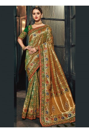 Emerald green Banarasi pure silk wedding wear saree