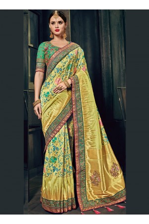 Pista green Banarasi silk pure wedding wear saree