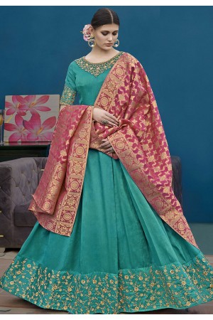 Blue Silk Floor Length Embroidered Anarkali Suit 10122