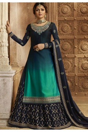 Gradient Blue Satin Georgette Lehenga and Churidar Designer Suit 3002