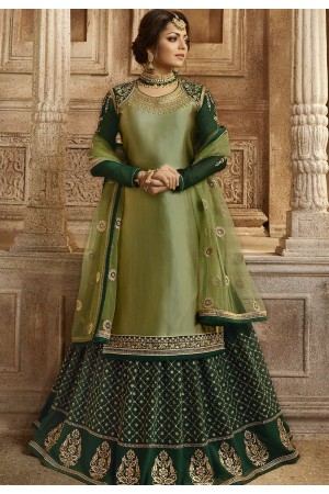 Green Satin Georgette Lehenga and Churidar Designer Suit 3001