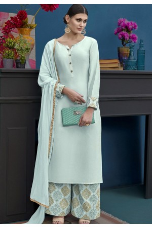 Light Blue Silk Palazzo Style Suit 10124