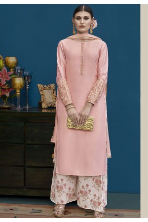 Light Pink Silk Palazzo Style Pakistani Suit 10128