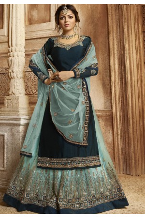 Navy Blue Satin Georgette Lehenga and Churidar Designer Suit 3005