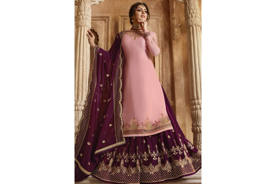 Purple Blooming Faux Georgette Suit Lehenga