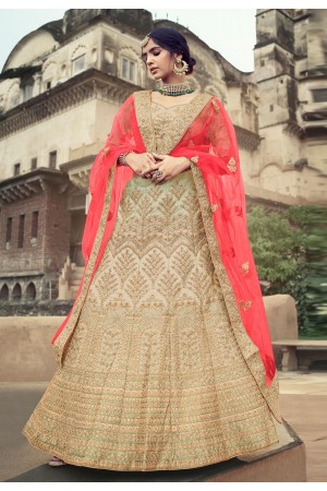 Beige satin a line lehenga choli 4508