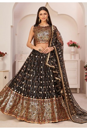 Black net embroidered lehenga choli 9773