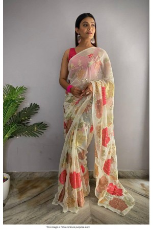 Bollywood Model Offwhite floral sequins party wear saree