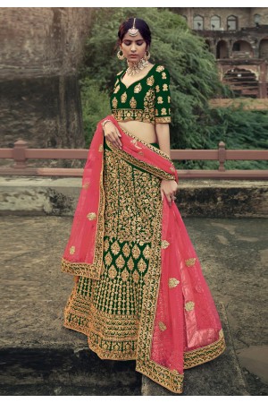 Green satin a line lehenga choli 4510