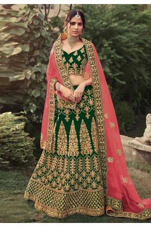 Green satin a line lehenga choli 4517