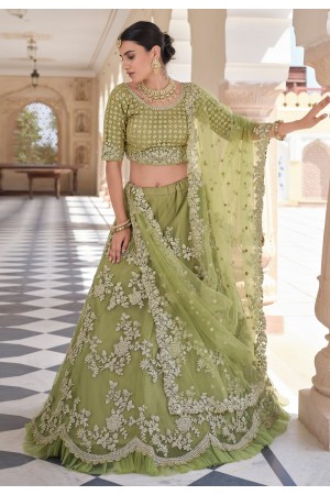 Green soft net a line lehenga choli 8406