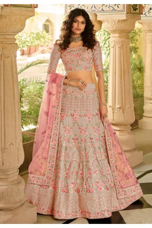 Grey art silk embroidered lehenga choli 7240